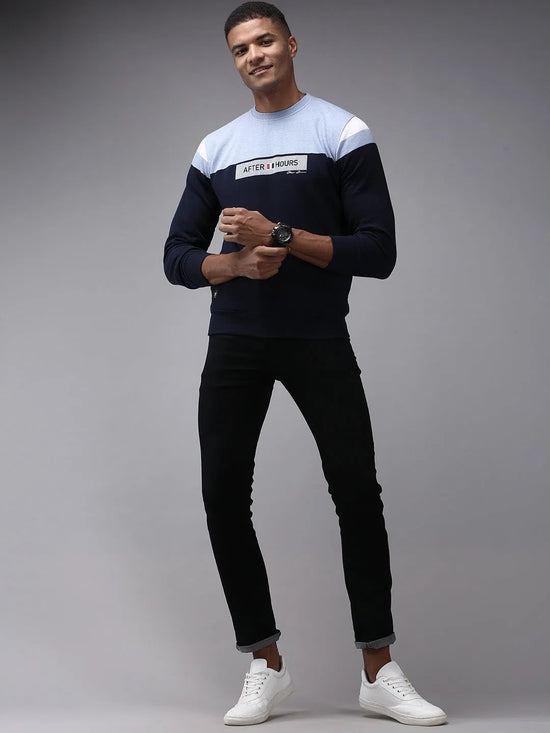 Men Blue Colourblock Sweatshirt-OTRS-4-1-Navyblue