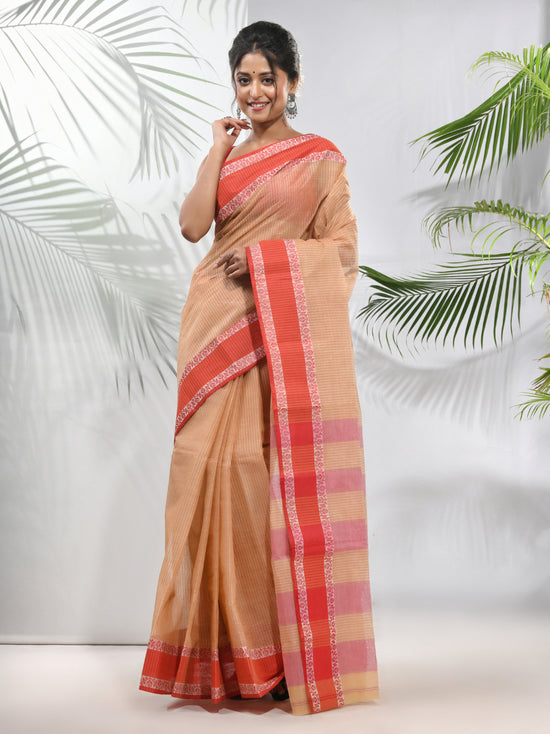 Beige Pure Cotton Tant Saree With Woven Designs-MA51TT43430112