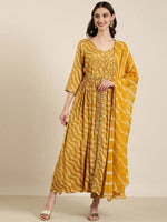 Women Mustard Printed Kurta Set-FS-3053-Mustard