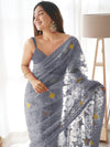 Saree Mall Women's Net Grey Embellished Designer Saree With Blouse Piece-AAVYA703