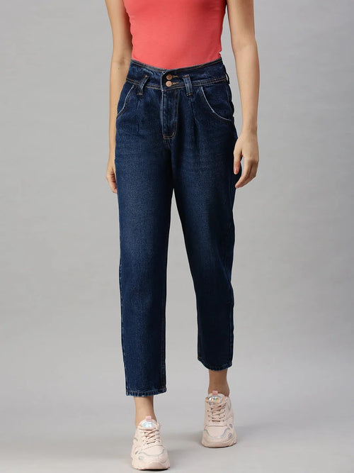 Women's Denim Mom Fit Navy Blue Jeans-GZ5041-Navyblue