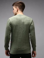 Men Green Printed Sweatshirt-SCAW-23-Olive