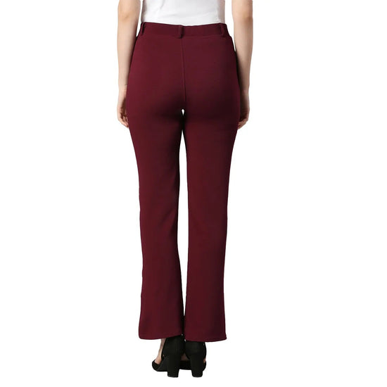 Smarty Pants Women's Cotton Lycra Bell Bottom Wine Color Formal Trouser