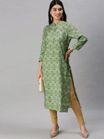 Women's Green Printed Straight Kurta-BCCK703-Green