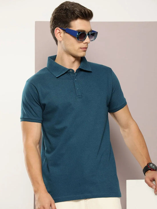 Dillinger Blue Solid Regular Snap Polo T-shirt