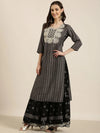 Women Black Chevron Kurta Set-FS-2957-Black