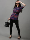 Women's Blue Striped Longline Shirt-AE-10420-Navyblue