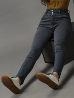 Women's Grey Solid Skinny Fit Denim Jeans-GZ-5282-Grey