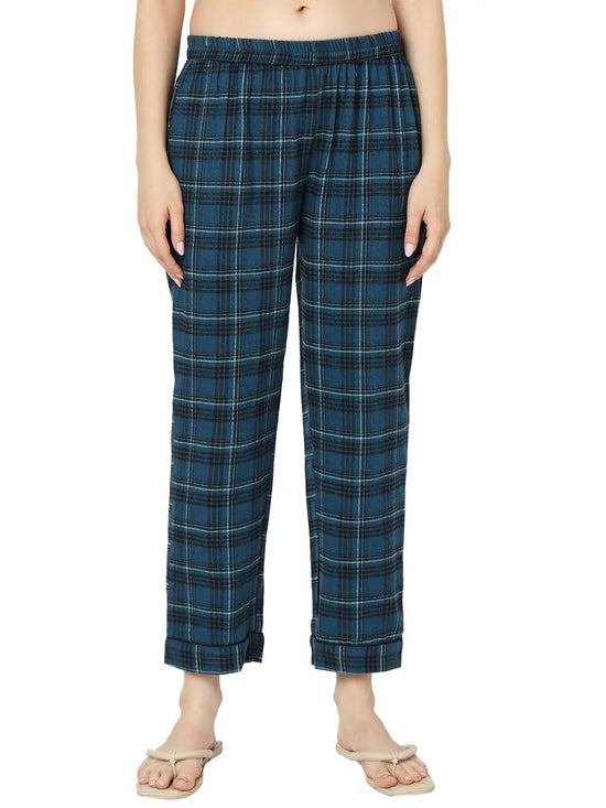 Smarty Pants Women's Brush Cotton Navy Blue Color Checks Night Suit-SMNSP-920E-S