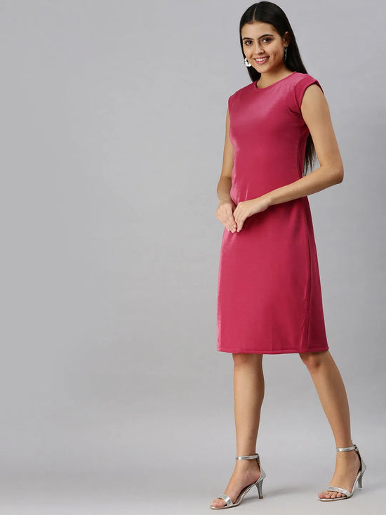 Women Pink Solid A-Line Dress-AE-9883-Pink