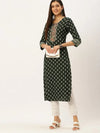 Women's Green Printed Straight Kurtas-AT-A421-K-Green