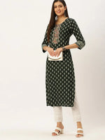 Women's Green Printed Straight Kurtas-AT-A421-K-Green