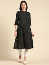 Women's Black Printed Straight Kurta-BS-1927-Black