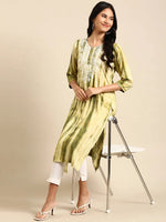 Women's Olive Printed Straight Kurta-SKC-788-Olivebeige