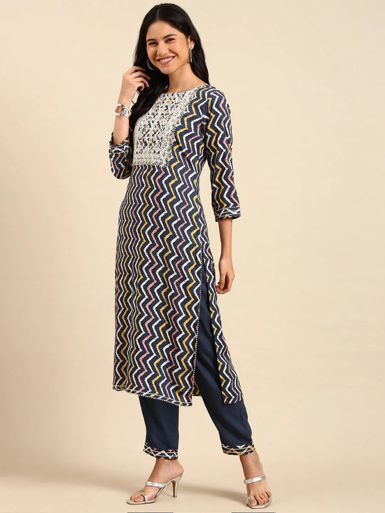 Women's Teal Printed Kurta Set-BCSK-1573-Teal