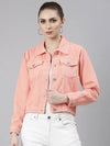 Women Peach Solid Denim Jacket-GZ-5598-Peach