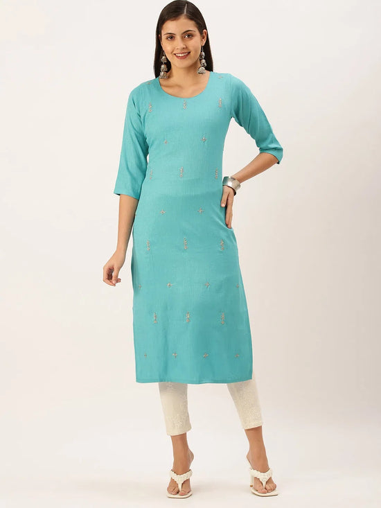 Women's Blue Solid Straight Kurta-SKC-3218-Turquoiseblue