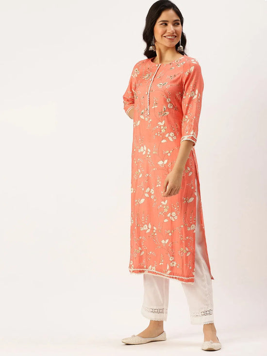 Women's Pink Printed Kurta Sets-GW-2673-Peach