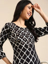 Women's Black Tie Dye Straight Kurta-AT-A396-K-Black