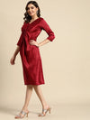 Front Twist Midi Dress in Maroon