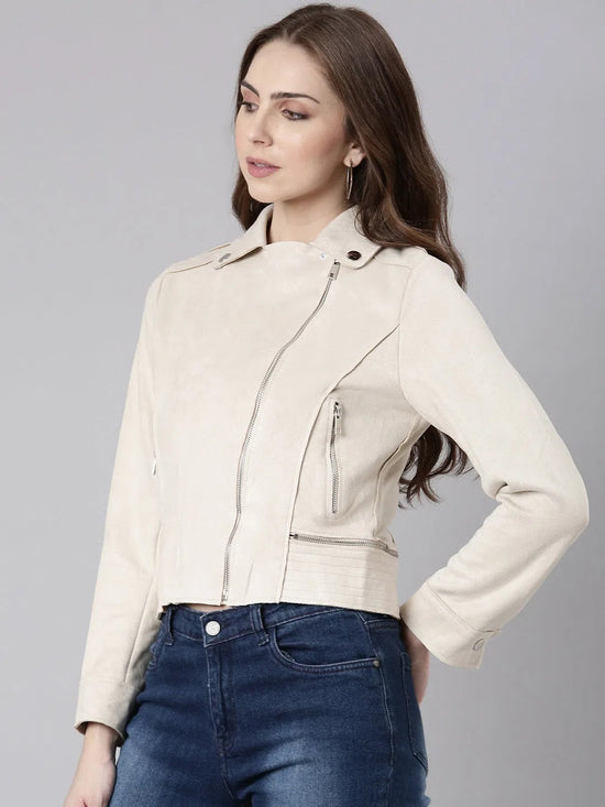 Women Cream Solid Tailored Jacket-CHN-8803-Cream