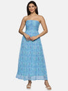 Floral Blue Front Gathered Maxi Dress-17349