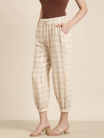 Women Cream Checked Jogger-AE-10472-Creamolive