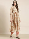 Women Beige Floral Kurta Set-SKC-1212-Beige