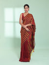 Dark Red Cotton Saree With Stripes Pattern-MA59CT06530043