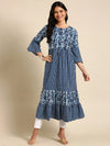 Women's Navy Blue Printed Anarkali Kurta-ON-593-Navyblue