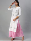 Women's White & Pink Printed Kurta Sets-JC05-White-Pink