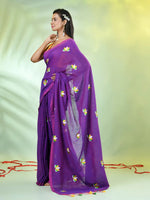 All Over Thread Embroidery Violet Cotton Handspun Saree-MA62CH33660054