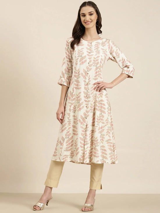 Women Cream Floral A-Line Kurta-RA-072-Cream