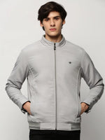 Men Grey Solid Casual Bomber Jackets-ZD-3408-Grey