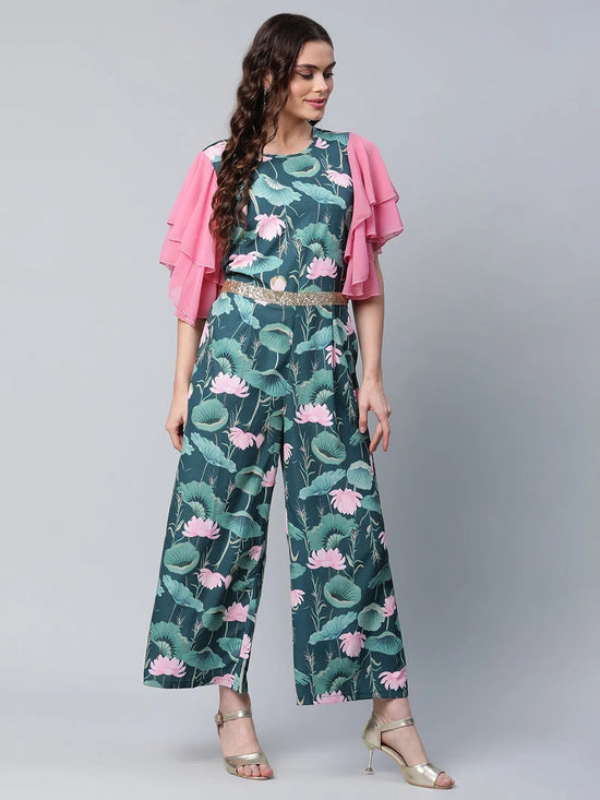 Women Floral Standard Dark Green Jumpsuits & Sets