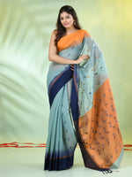 Mint Green Cotton Ikat Saree With Ganga Jamuna Border-MA66BCT431380078