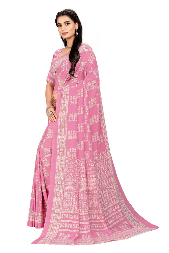 Vimla Women's Pink Crepe Silk Uniform Saree with Blouse-5110_PM