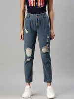 Women's Denim Blue Mom Fit Jeans-GZ5008-Blue