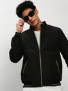 Men Black Solid Casual Bomber Jackets-ZD-3004-Black