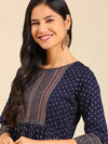 Women's Navy Blue Printed Anarkali Kurta-AT-A-620-Navyblue