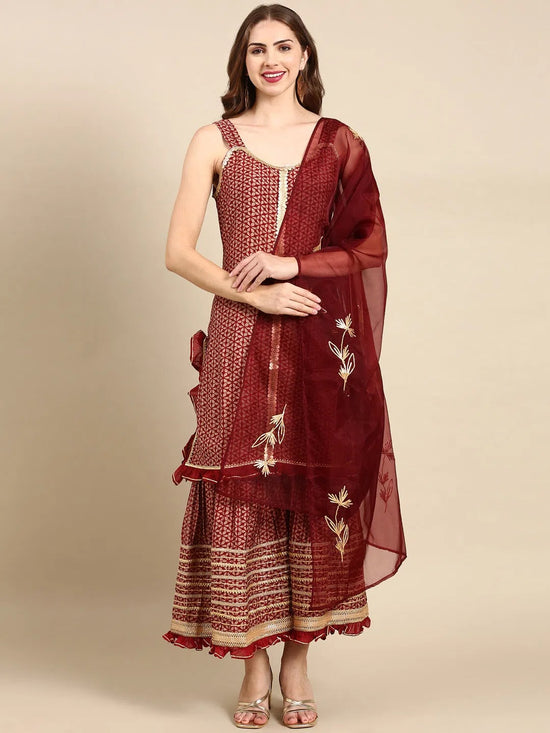 Women's Maroon Printed Kurta Set-FS-2808-Maroon