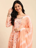 Women's Peach Printed Kurta Set-ON-596-Peach