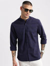 Men Mandarin Collar Geometric Navy Blue Casual Shirt-VAAGS-2234-Navyblue