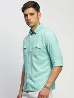 Men Green Solid Shirt-ANAH-1679-Seagreen