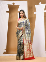 Blue Silk Banarasi Saree With Ethnic Motifs And Woven Designs-MA53BSL441050013