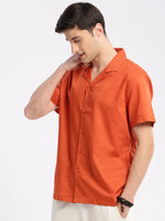 Men Cuban Collar Solid Orange Casual Shirt-CANDORE-2141-Orange