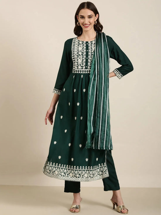 Women Green Solid Kurta Set-BC-SK-1617-Green