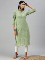 Women's Green Embroidered Straight Kurta-SKC3208-Green