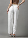 Women's White Solid Straight Fit Denim Jeans-IM-10035-White