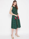 Front yoke side waist tie midi dress in Bottle Green